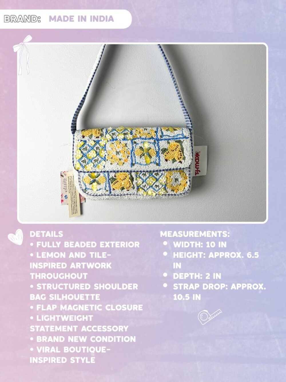 Viral Italian Summer Tiled Lemon Beaded Handbag Made in India 🍋✨